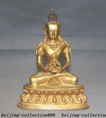 5.8" Tibet Buddhism fane Nepal brass Amitayus longevity GodGoddess Buddha Statue - Image 1 of 4