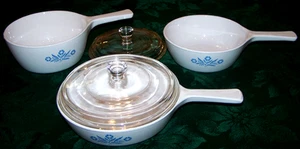 Nice Glossy 6.5" Corningware Cornflower Skillet & P-81B & P-82B Casseroles &Lids - Picture 1 of 2