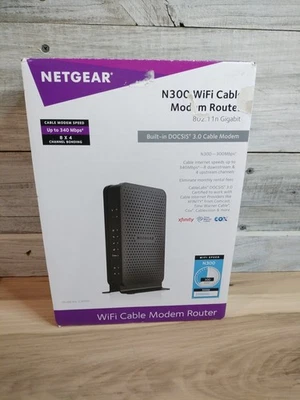 In Box Netgear N300 340 Mbps 2.4 GHz WiFi Cable Modem Router C3000-100NAS - Image 1 of 4