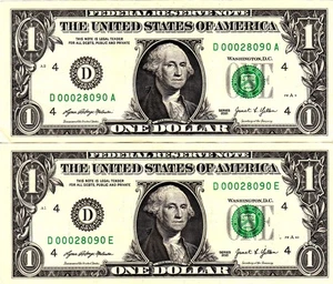 $1 2021 2021 Fancy Serial MATCHING LOW SERIALS D00028090A  D00028090E - Picture 1 of 1