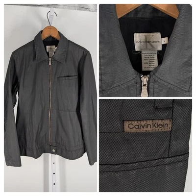 Vintage 90s Calvin Klein Jeans Tech Jacket Gray Coated Cotton Minimalist Zip 40" - Image 1 of 4