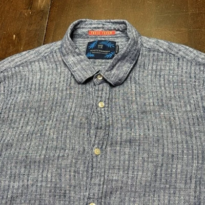 Sotch & Soda M Regular Toxic Fever Cuffed Short sleeve 100% Linen Blue Print - Image 1 of 4