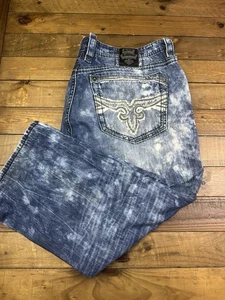 Rock Revival Jeans Flann Straight Leg Logo Embroidered Distressed Men’s Sz 44x26 - Picture 1 of 9