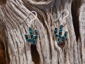 Saguaro Sterling Silver 925 Black Onyx Opal Gemstone Southwestern Earrings NEW - Picture 1 of 8