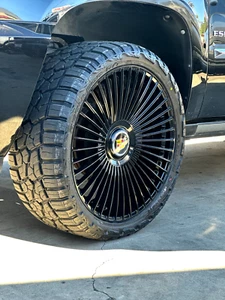 24'' Gloss Black Wheels 33'' MT Tires Yukon Silverado Sierra Wagoneer Escalade - Picture 1 of 7