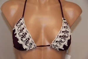 New O'Neill Swimsuit Bikini Bra Top Sz S Solids Crochet Tri BUR - Picture 1 of 5
