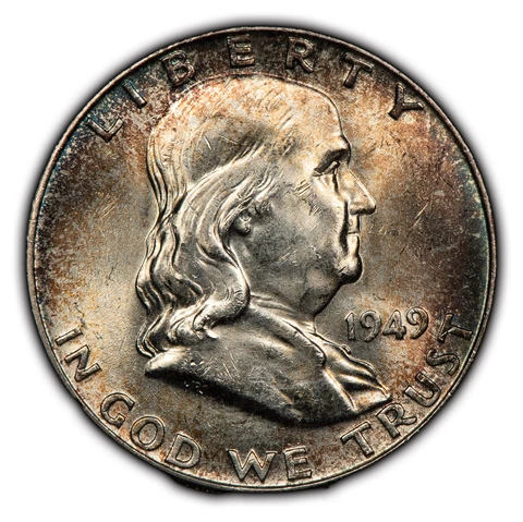 1949 50c Franklin Half Dollar - Looks FBL - BU Speckled Rainbow Toning - H2267 Cover