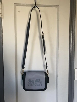 NUEVO SIN ETIQUETA Bolso Cartera de Cuero Coach George Saddle Colorblock Azul Verde Foto 1 de 4