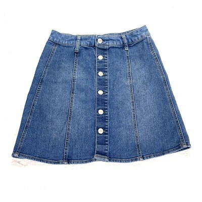 Minifalda vaquera elástica Mossimo para mujer talla 4 línea A botón completo frontal azul Jean Foto 1 de 4