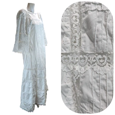 Tipicano Cottage Core Womens S White Lace Trim Balloon Sleeve Square Neck Dress - Image 1 of 4