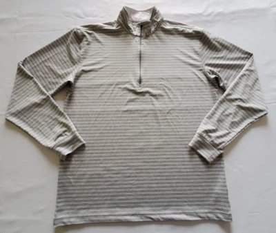 Camisa de golf recta para hombre manga larga 1/4 cremallera gris blanco rayas elástica Foto 1 de 4