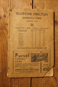 1934 Marshalltown Iowa Bell System Phone Directory Book Great Depression Era - Picture 1 of 1