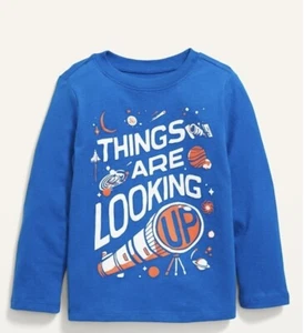 Old Navy casual play pull-on top shirt Boys 5 rich blue graphic long sleeve - Picture 1 of 8