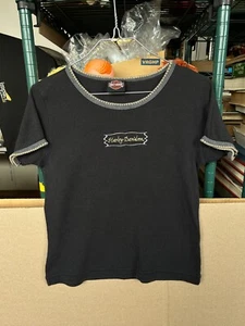 Harley Davidson Berwyn IL Women's Medium Top T-Shirt Embroidered Logo Black - Picture 1 of 16