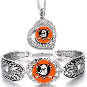 Anaheim Ducks Womens Sterling Silver Necklace With Bracelet D3D19 - Picture 1 of 10