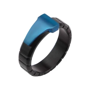 MEN'S INOX BLACK IP BLUE IP TRIANGLE GROOVE LINE STAINLESS RING SIZE 10 FR18085 - Picture 1 of 5