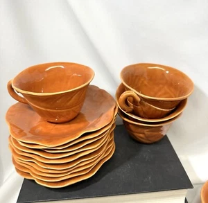 Juego de helechos y tazas de cerámica naranja vintage con flores de loto 10 estilo Metlox - Imagen 1 de 8