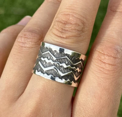 Sunshine Reeves 925 Sterling Silver Stamped Band Ring. Navajo Size 10.5 Handmade - Image 1 of 4