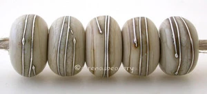 5 FOSSIL BROWN with Fine Silver Wire Wraps * Handmade Lampwork Glass Beads - Picture 1 of 2