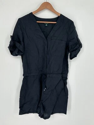 NUEVO SIN ETIQUETAS Lauren Ralph Lauren Mujer’s 2 Azul Marino Lino Mameluco Cinturón Botón Oculto Y7 Foto 1 de 4