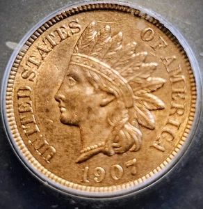 :1907 1¢ INDIAN HEADCENT NEAR GEM IGC MS64 RD_ RARITY HIGH-GRADE Gorgeous Coin - Picture 1 of 4