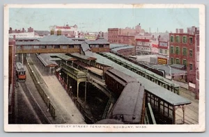 1914 Roxbury MA Station, Dudley Square El Trains, MTA Rail & Street Car Postcard - Picture 1 of 3