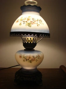 Vintage Hand Painted Hurricane Lamp, Floral - Picture 1 of 5