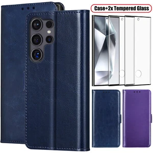 For Samsung Galaxy S24 Ultra 5G Case Leather Wallet Cover Glass Screen Protector - Picture 1 of 24