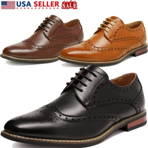 Men's Dress Shoes Classic Modern Formal Oxford Wingtip Lace Up Shoes Black Brown - Picture 1 of 11