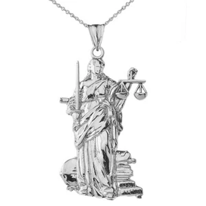 .925 Sterling Silver Designer Lady Justice Pendant Necklace 16", 18", 20"', 22" - Picture 1 of 7