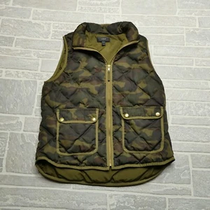 J Crew Vest Womens Large Green Camo Down Fill Puffer 4 Pockets - Picture 1 of 6