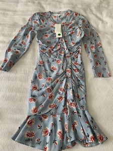 Veronica Beard $ 450 ROWE Seide gerafftes Kleid neu mit Etikett Größe 0 Blumenmuster himmelblau - Bild 1 von 12