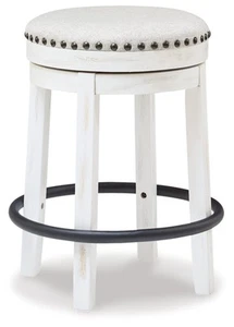 Valebeck 24" Counter Height Upholstered Swivel Stool, White & Black - Picture 1 of 6