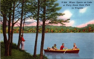 Water Sports On Lake At Fairy Stone State Park In Virginia Linen Postcard - Picture 1 of 4