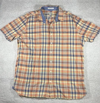 LL Bean Short Sleeve XXL Tall Plaid Button Up Blue Orange Plaid Fishing Hiking - Image 1 of 4
