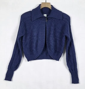CLOS DU JORAT SA BLUE PERUVIAN 100% ALPACA ARAN KNIT CROPPED BOLERO CARDIGAN S  - Picture 1 of 11