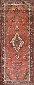 Vintage Traditional Hamedan Floral Runner Rug 3' 6" x 9' 3" Handmade Wool Carpet - Picture 1 of 12
