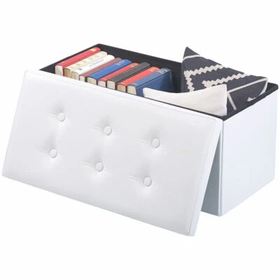 infactory Faltbare 2in1-Sitzbank und -truhe, 80 l, bis 300 kg, Kunstleder, weiß - Bild 1 von 4