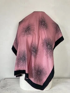 Vintage Silk Neck Scarf Head Scarf Pink Black Hand Rolled Edge Square Shape - Picture 1 of 6