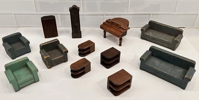 De Colección Strombecker Casa de Muñecas Muebles Sofá Silla Piano Jukebox Reloj - Lote de 12 Foto 1 de 4