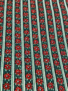 Unbranded Stripe Christmas Poinsettia Cotton Fabric Remnant 44" x 45" - Picture 1 of 4