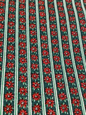 Unbranded Stripe Christmas Poinsettia Cotton Fabric Remnant 44" x 45" - Image 1 of 4