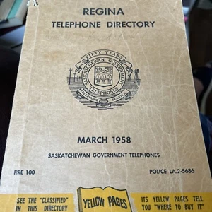 Regina Telephone Directory w Yellow Pages 1958 Saskatchewan 300 pages? - Picture 1 of 4