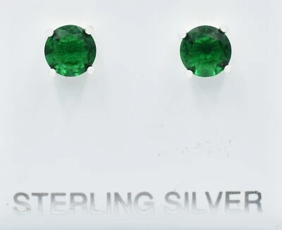 LAB CREATED  2.24 Cts EMERALD  STUD EARRINGS Sterling Silver- Made in USA - NWT - Image 1 of 3