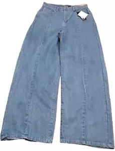 Jeans blu in denim biologico Nasty Gal taglia 8 punto anteriore gamba larga 15 rialzati - Foto 1 di 11