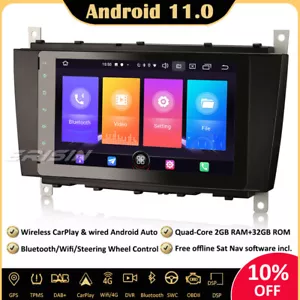 8"Android 11.0 Car Stereo DAB+SatNav OBD2 SWC Mercedes C/CLK/CLC Class W203 W209 - Picture 1 of 12