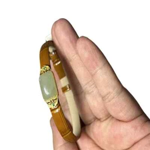 Natural Russian Nephrite Leather Strap Bracelet - Picture 1 of 6