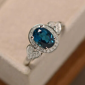 Astrological Natural London Blue Topaz 14k White Gold Bridal Engagement Ring