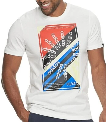 Adidas Climalite slogan tee shirt mens L white multi-color graphic logo NWT - Image 1 of 2