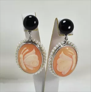 ORECCHINI IN ARGENTO 925 CON ONICE PERLE E CAMMEI FARFALLE AGHT 0418 - Foto 1 di 3